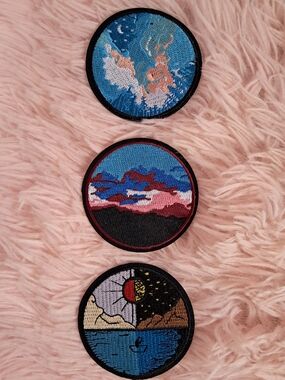 Earthy Bohemian Asian Influenced Embroidered Patch Trio